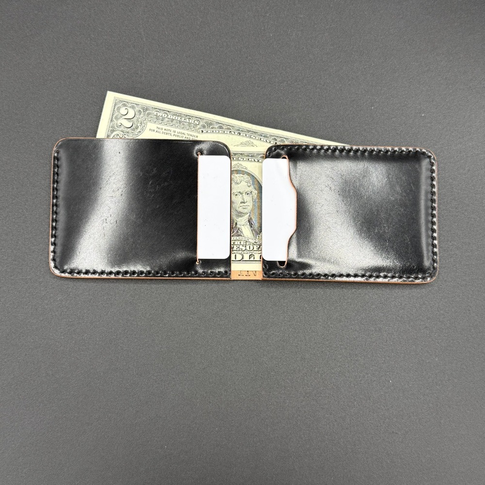 Italian Rocado Shell Cordovan Leather Custom Black Bifold Wallet Toronegro